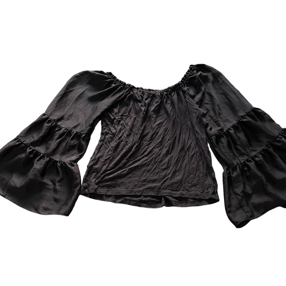 Anthropologie‎ Black Off The Shoulder Tiered Bell Sleeve Blouse Top XS